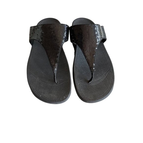 Fitflop Shoes - Fitflop Womens Black Sequined Thong Sandals Size 10 Comfort vacation